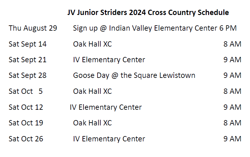 JV Striders 2024 Schedule